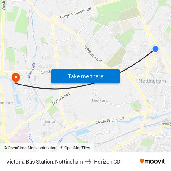 Victoria Bus Station, Nottingham to Horizon CDT map