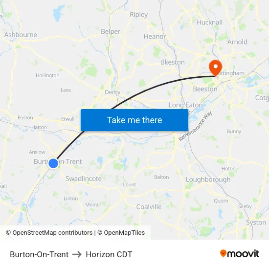 Burton-On-Trent to Horizon CDT map