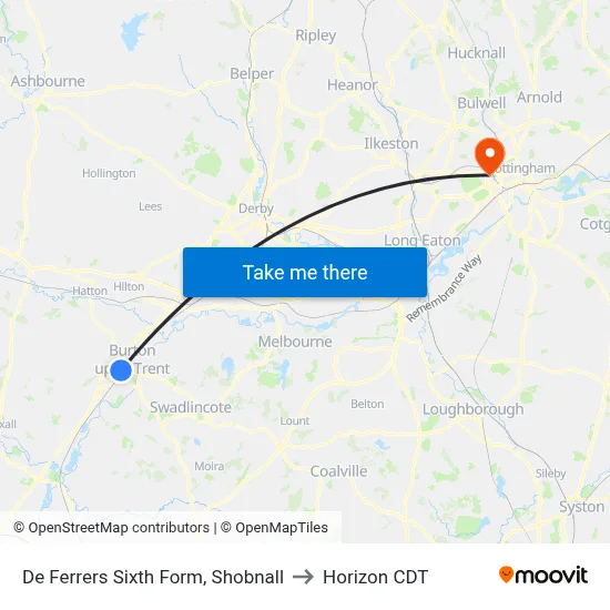 De Ferrers Sixth Form, Shobnall to Horizon CDT map