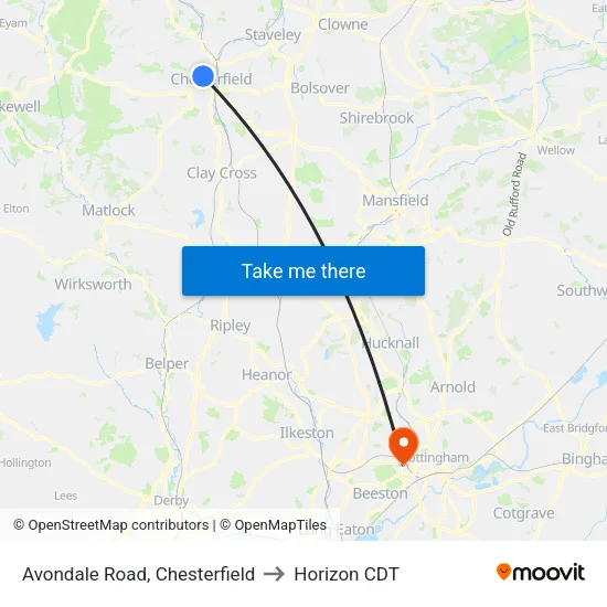 Avondale Road, Chesterfield to Horizon CDT map