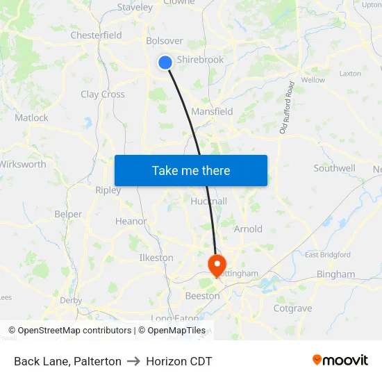 Back Lane, Palterton to Horizon CDT map