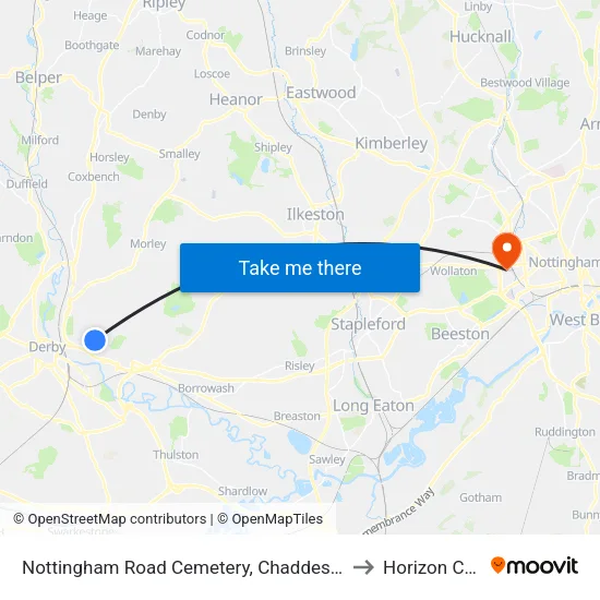 Nottingham Road Cemetery, Chaddesden to Horizon CDT map