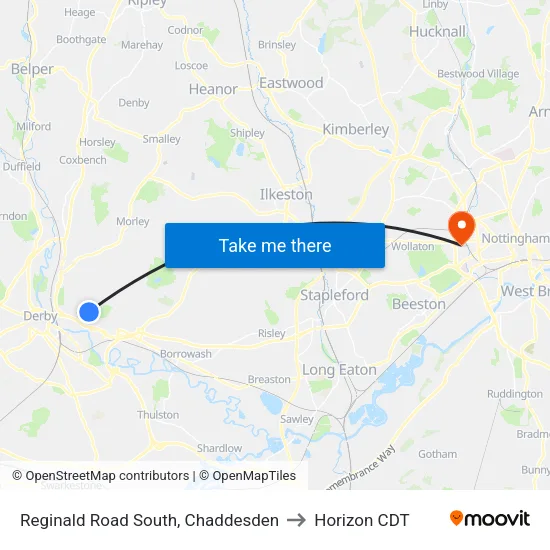 Reginald Road South, Chaddesden to Horizon CDT map