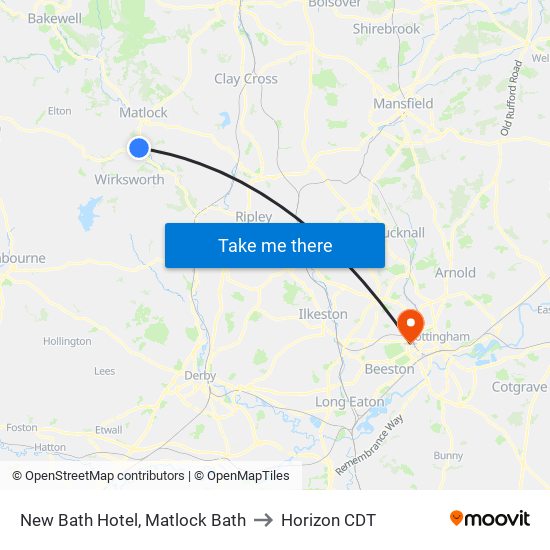 New Bath Hotel, Matlock Bath to Horizon CDT map