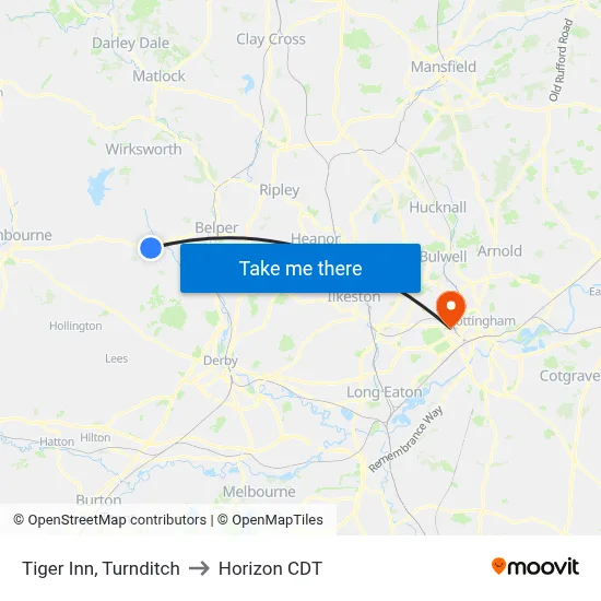 Tiger Inn, Turnditch to Horizon CDT map