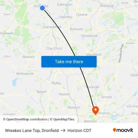 Wreakes Lane Top, Dronfield to Horizon CDT map