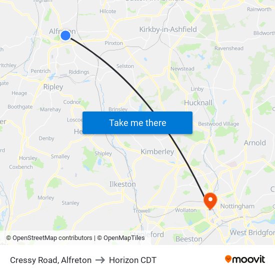 Cressy Road, Alfreton to Horizon CDT map