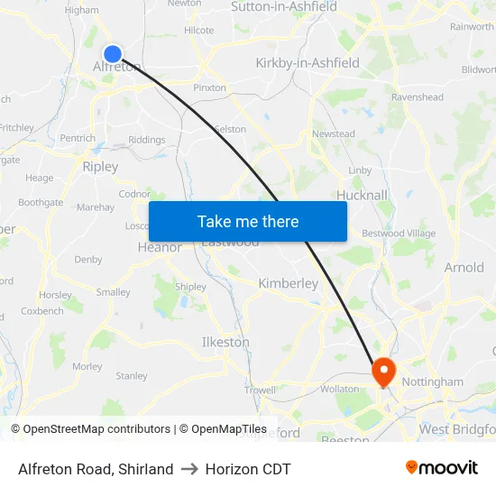 Alfreton Road, Shirland to Horizon CDT map