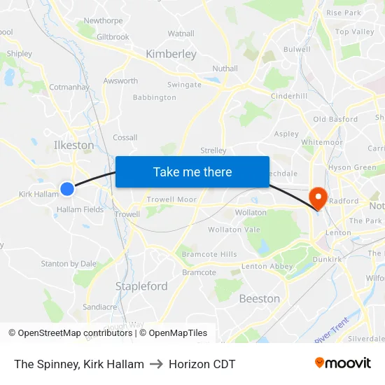 The Spinney, Kirk Hallam to Horizon CDT map