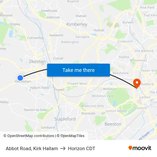 Abbot Road, Kirk Hallam to Horizon CDT map