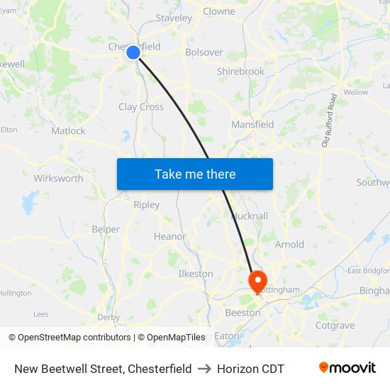 New Beetwell Street, Chesterfield to Horizon CDT map