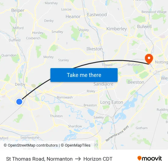 St Thomas Road, Normanton to Horizon CDT map