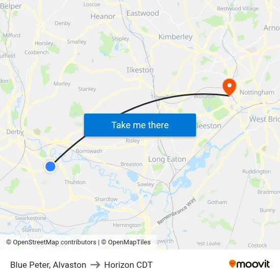 Blue Peter, Alvaston to Horizon CDT map