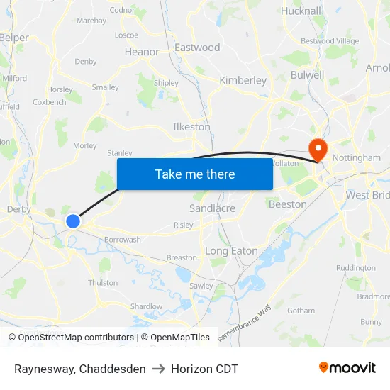 Raynesway, Chaddesden to Horizon CDT map