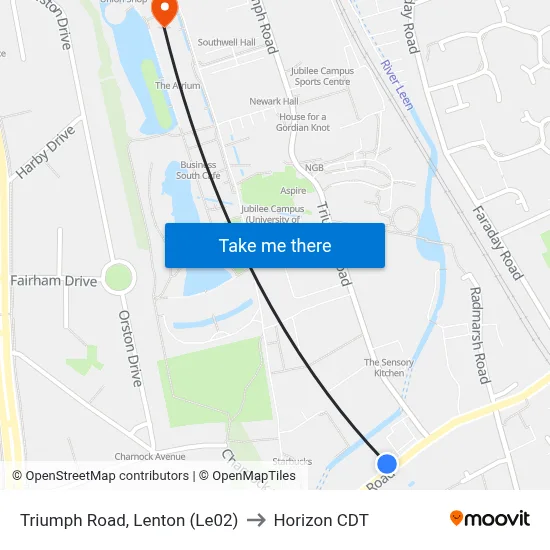 Triumph Road, Lenton (Le02) to Horizon CDT map