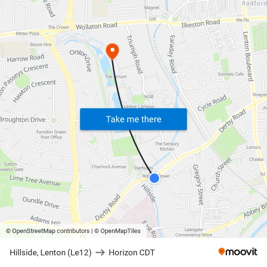 Hillside, Lenton (Le12) to Horizon CDT map