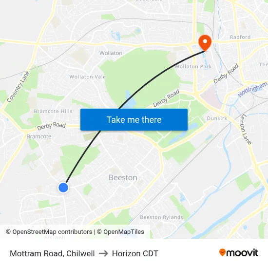 Mottram Road, Chilwell to Horizon CDT map