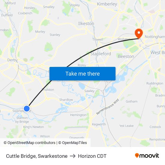 Cuttle Bridge, Swarkestone to Horizon CDT map