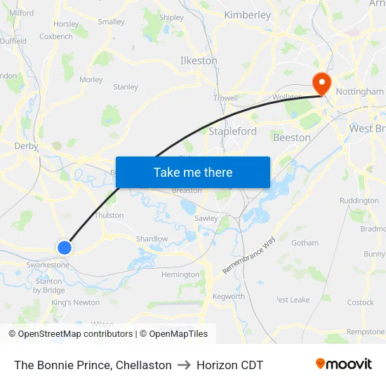 The Bonnie Prince, Chellaston - Derby to Horizon CDT map