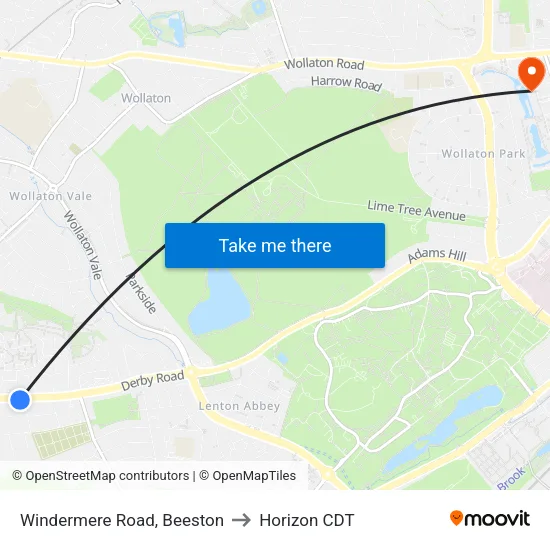 Windermere Road, Beeston to Horizon CDT map