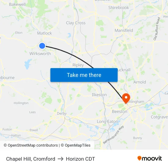 Chapel Hill, Cromford to Horizon CDT map