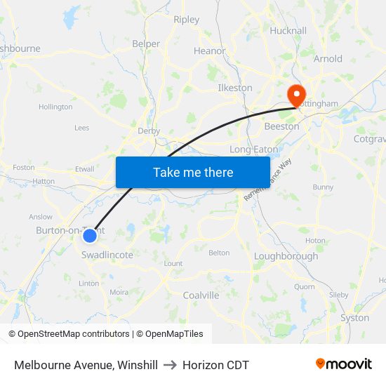 Melbourne Avenue, Winshill to Horizon CDT map