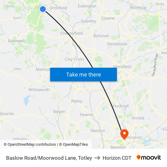 Baslow Road/Moorwood Lane, Totley to Horizon CDT map