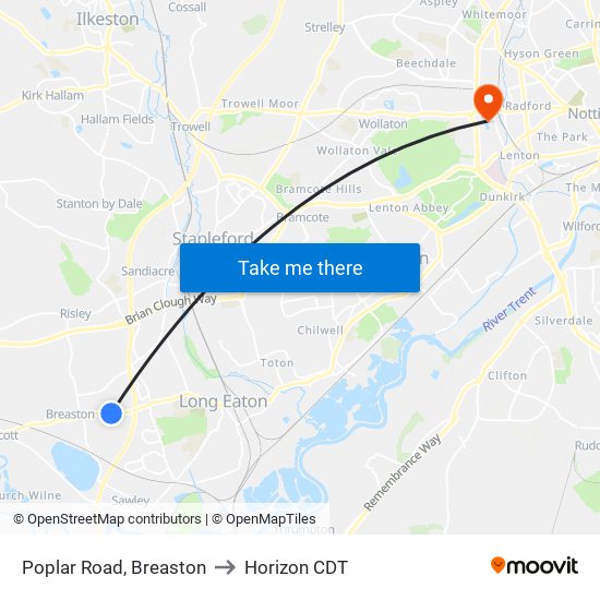 Poplar Road, Breaston to Horizon CDT map