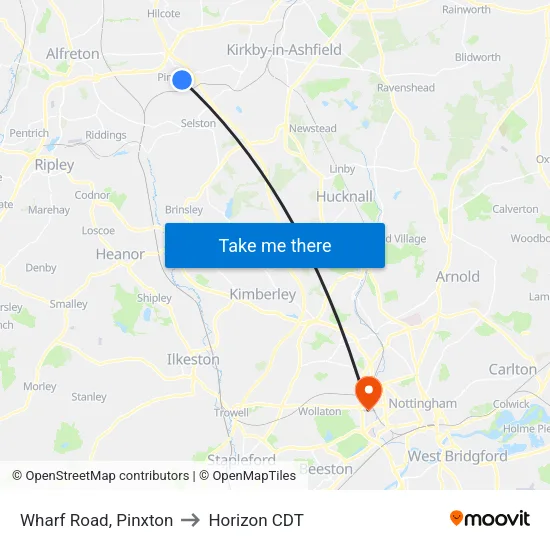 Wharf Road, Pinxton to Horizon CDT map