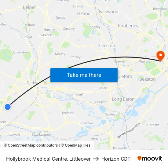 Hollybrook Medical Centre, Littleover to Horizon CDT map