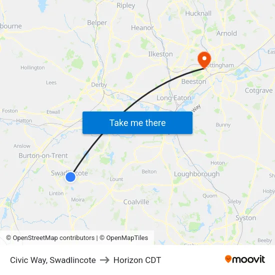 Civic Way, Swadlincote to Horizon CDT map