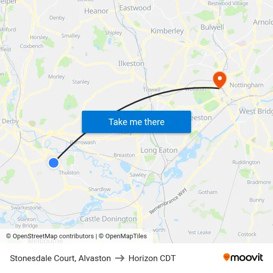 Stonesdale Court, Alvaston to Horizon CDT map