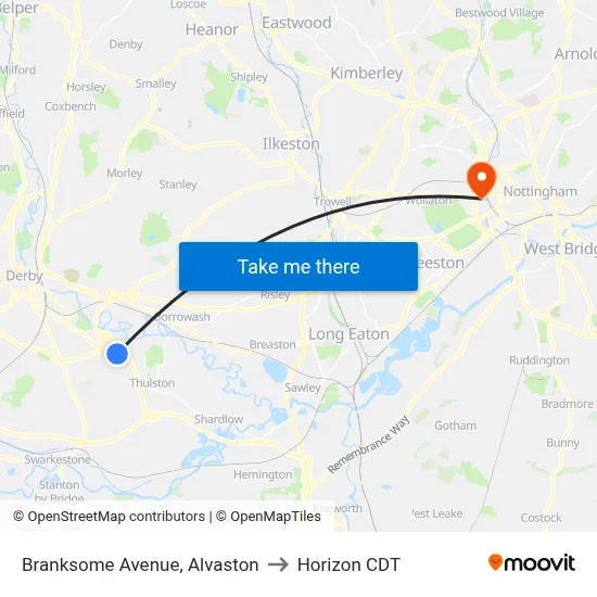 Branksome Avenue, Alvaston to Horizon CDT map