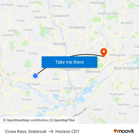 Cross Keys, Ockbrook to Horizon CDT map
