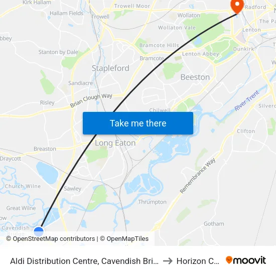 Aldi Distribution Centre, Cavendish Bridge to Horizon CDT map