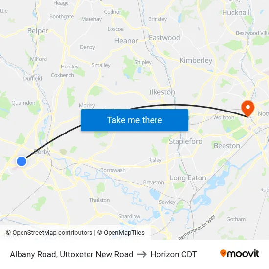 Albany Road, Uttoxeter New Road to Horizon CDT map