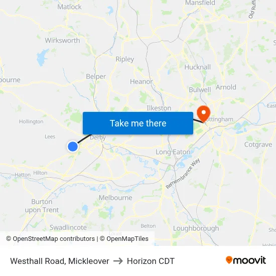 Westhall Road, Mickleover to Horizon CDT map