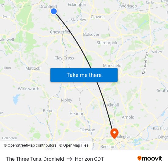 The Three Tuns, Dronfield to Horizon CDT map