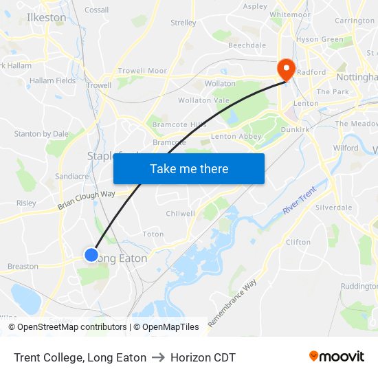 Trent College, Long Eaton to Horizon CDT map