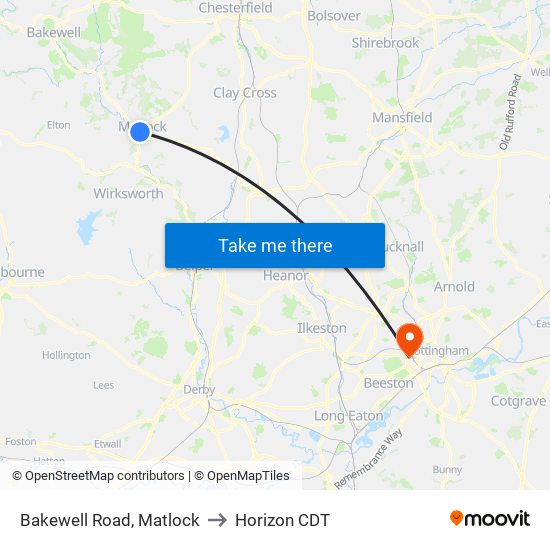 Bakewell Road, Matlock to Horizon CDT map