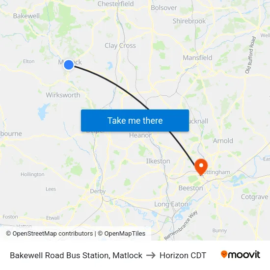 Bakewell Road Bus Station, Matlock to Horizon CDT map