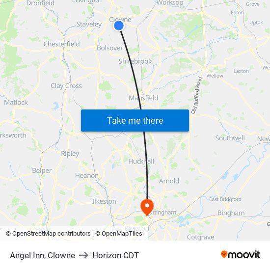 Angel Inn, Clowne to Horizon CDT map