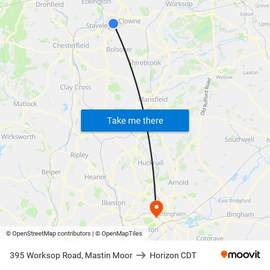 395 Worksop Road, Mastin Moor to Horizon CDT map