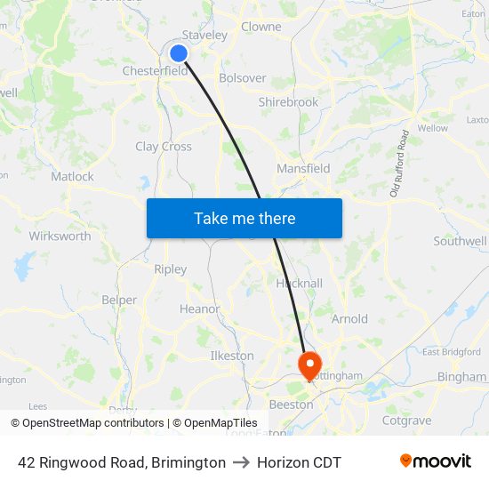 42 Ringwood Road, Brimington to Horizon CDT map