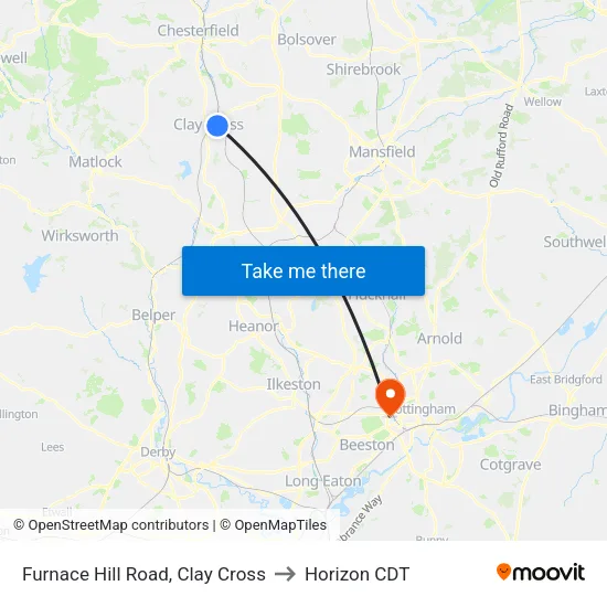 Furnace Hill Road, Clay Cross to Horizon CDT map