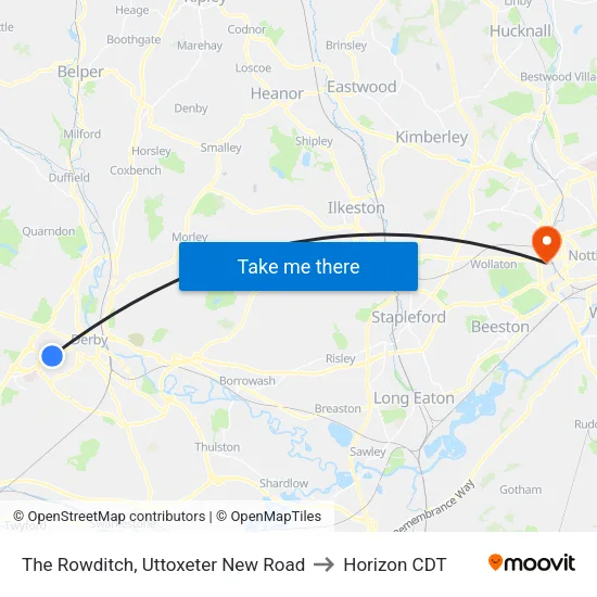 The Rowditch, Uttoxeter New Road to Horizon CDT map