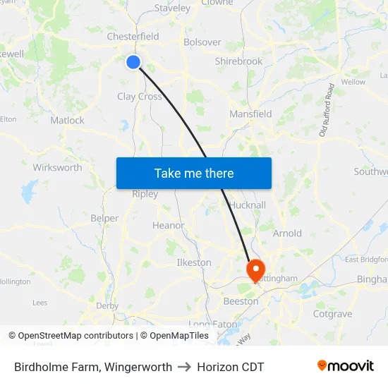 Birdholme Farm, Wingerworth to Horizon CDT map