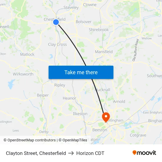 Clayton Street, Chesterfield to Horizon CDT map