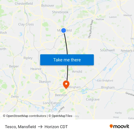 Tesco, Mansfield to Horizon CDT map