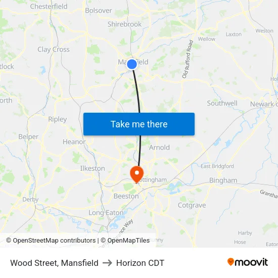 Westfield Lane, Mansfield to Horizon CDT map